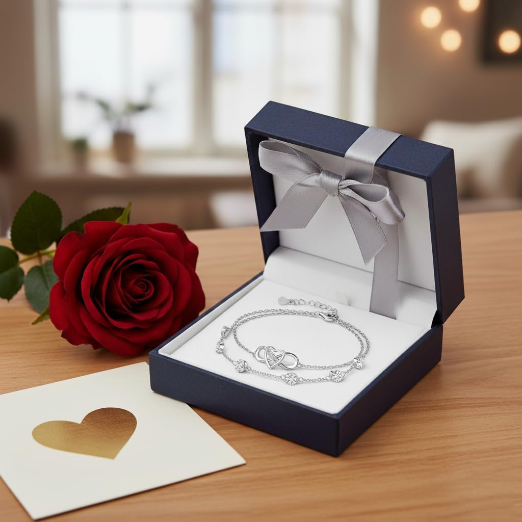 Prismata Infinity Birthstone Charm Link Bracelet 925 Sterling Silver Adjustable 12 Months Birthstone Infinity Bracelet Birthday Jewelry Gifts for Women Mom Her,with 7"+2" chain