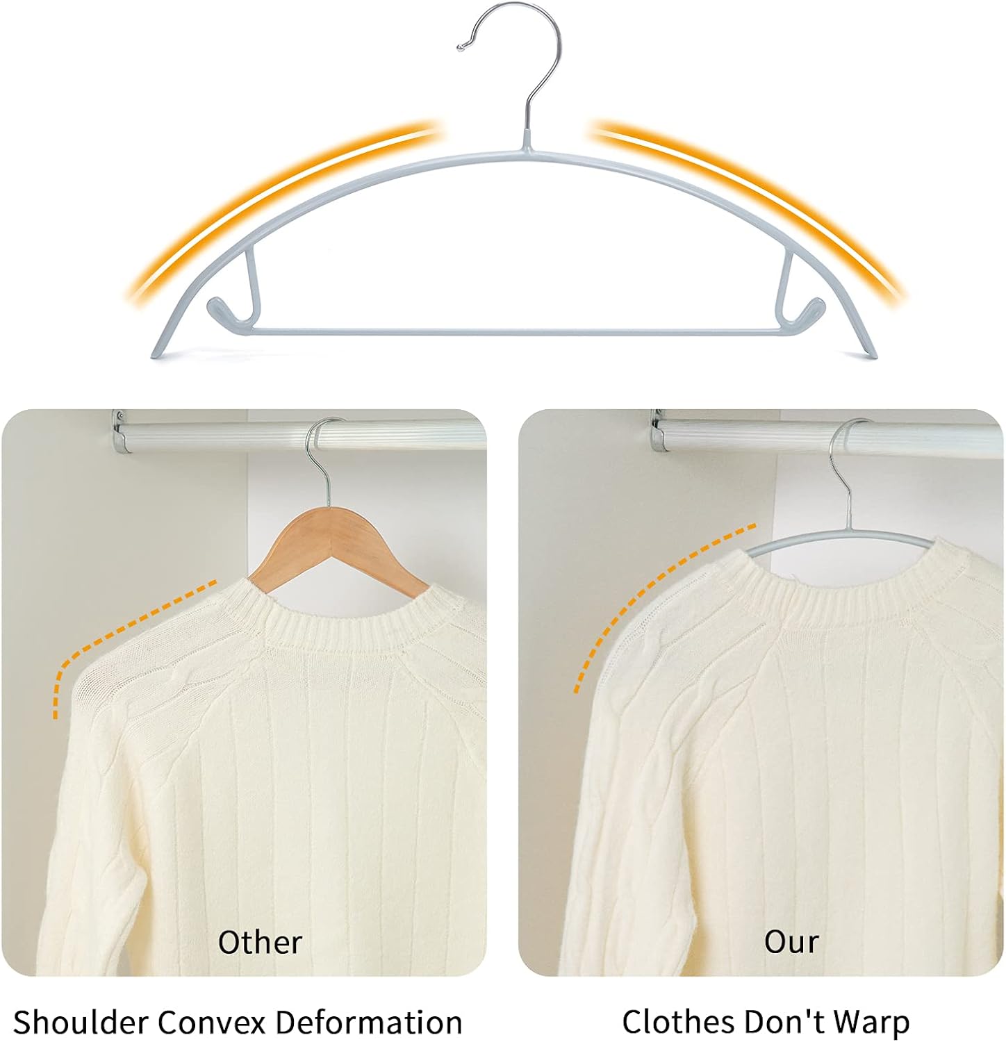 Nature Smile Non Slip PVC Coating Sweater Hangers,Dress Suit Coat Hangers,Shoulder Bump Free Golf T Shirts Clothes Hangers (Silvery Grey Color 10 Pack) - Image 2