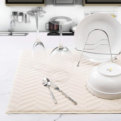 Miniatura 9 de KDIJET Juego de 2 alfombrillas de secado de platos, tamaño XL, color azul carbón, esculpidas, de microfibra, ultra absorbente, para encimera de