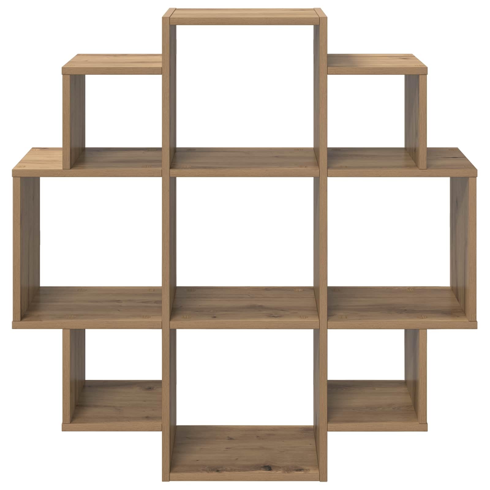 Estantería de pared de roble Artisan, 90 x 25 x 90 cm, con 9 compartimentos, estantería flotante para montaje en pared, sistema moderno de pared para salón, oficina y cocina