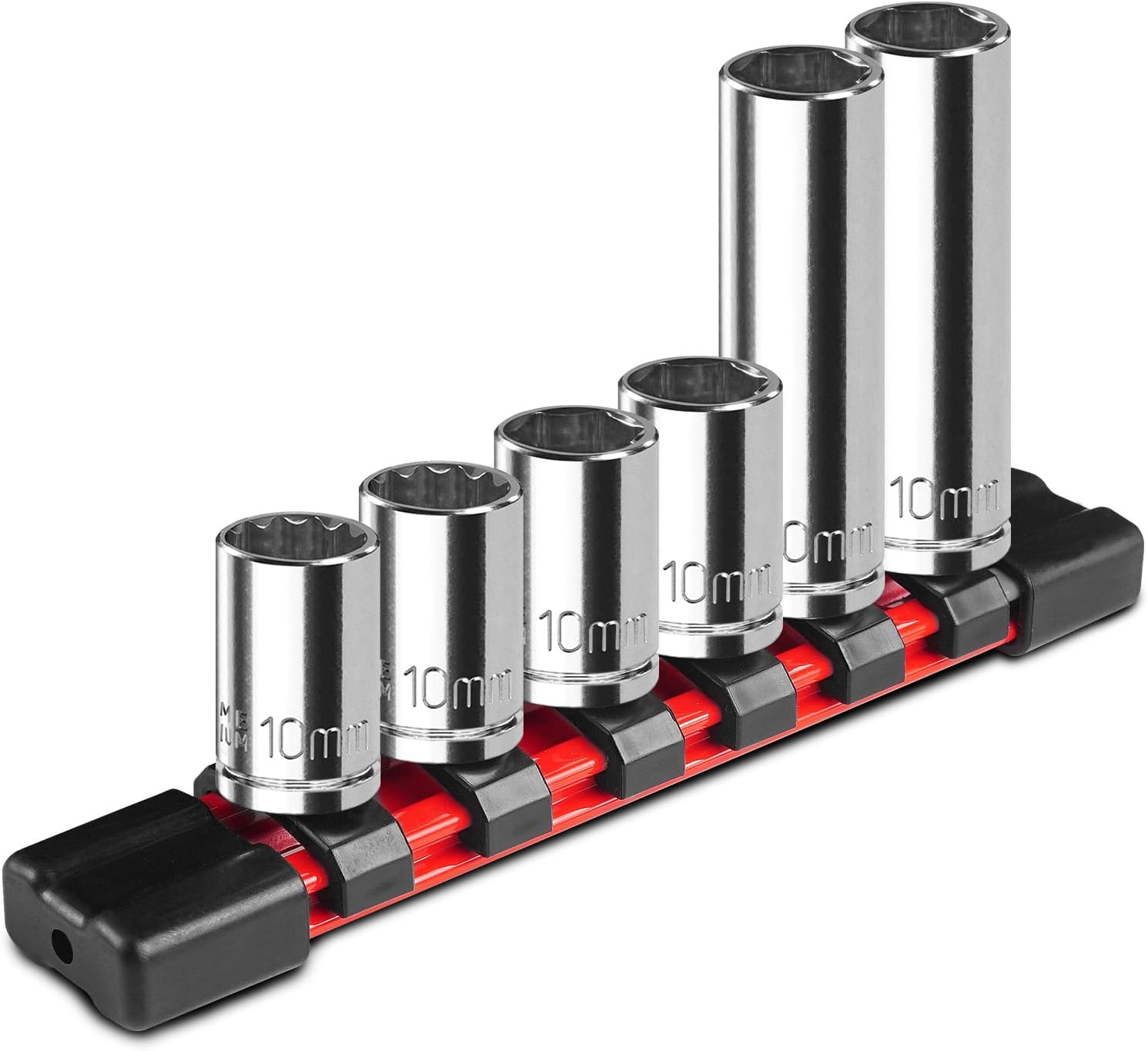 ZHAX 6PCS 1/4" Drive 10mm Socket Set, Deep & Shallow, 6 Point & 12 Point, Mirror Finish, Cr-V Steel