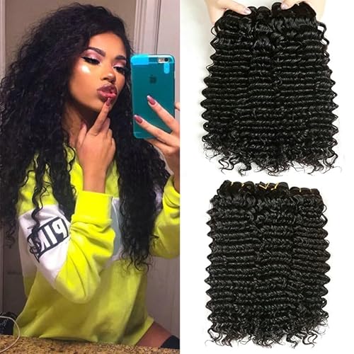 Urshiney Deep Wave Bundles Human Hair Short Brazilian Virgin Hair Bundles Double Weft Curly Weave Human Hair Bundles 3 Curly Bundles Human Hair Total 300g 12 14 16 Inch