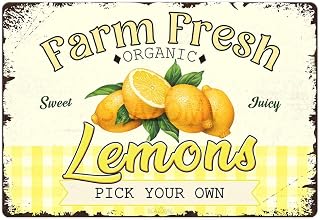 Farm Fresh Sweet Juicy Lemons Vintage Metal Tin Sign, Retro Fruit Poster Decorative Wall Art Signage, Farmhouse Country Market Kitchen Bar Home Decor, 12" X 8"