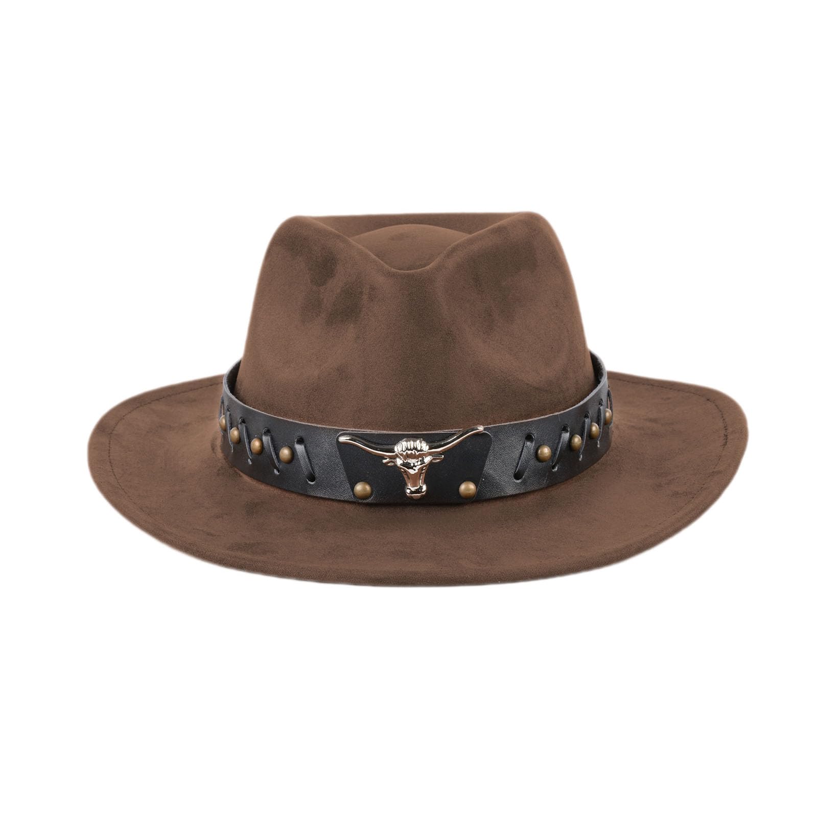 Aegistus Cappello da cowboy unisex per uomo e donna – Cappello western con ampia pelliccia sintetica e chiusura con fibbia – cappello da rodeo per attività all'aria aperta marrone, caffè