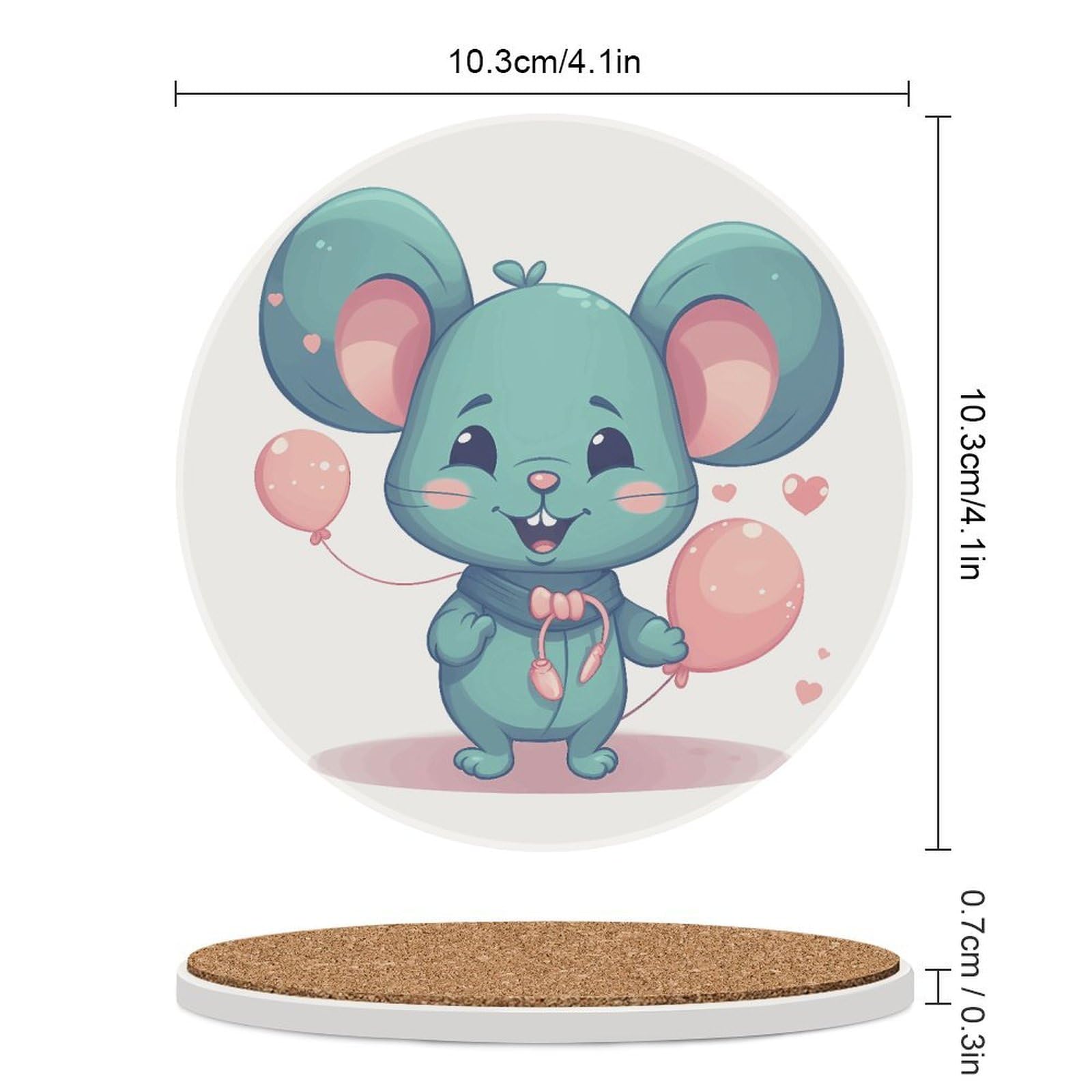 Szczur trzymający balon podstawki pod napoje z uchwytem na stolik kawowy, ceramiczna podstawka z podstawą korkową, ceramiczna podstawka kamienna do mrożonych zimnych lub gorących napojów, 10 cm