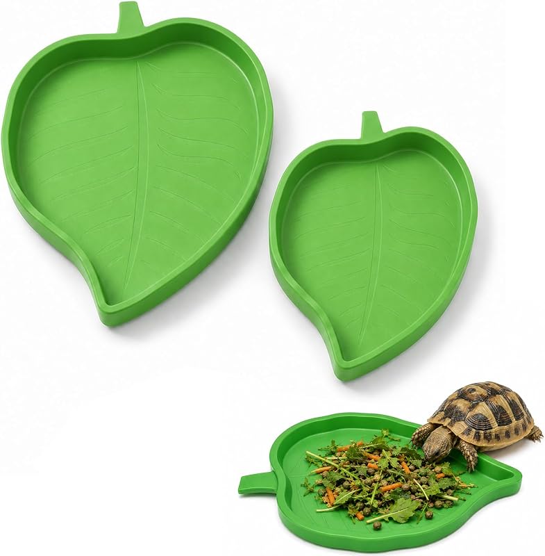 YAPROMO 2 Piezas Plato de Comida para Reptiles de Hojas, Cuenco de Agua para Reptiles, Platos de Alimentación de Tortugas para Tortuga, Maíz, Serpiente, Dragón Barbudo, Lagartos, Gecko Beber y Comer