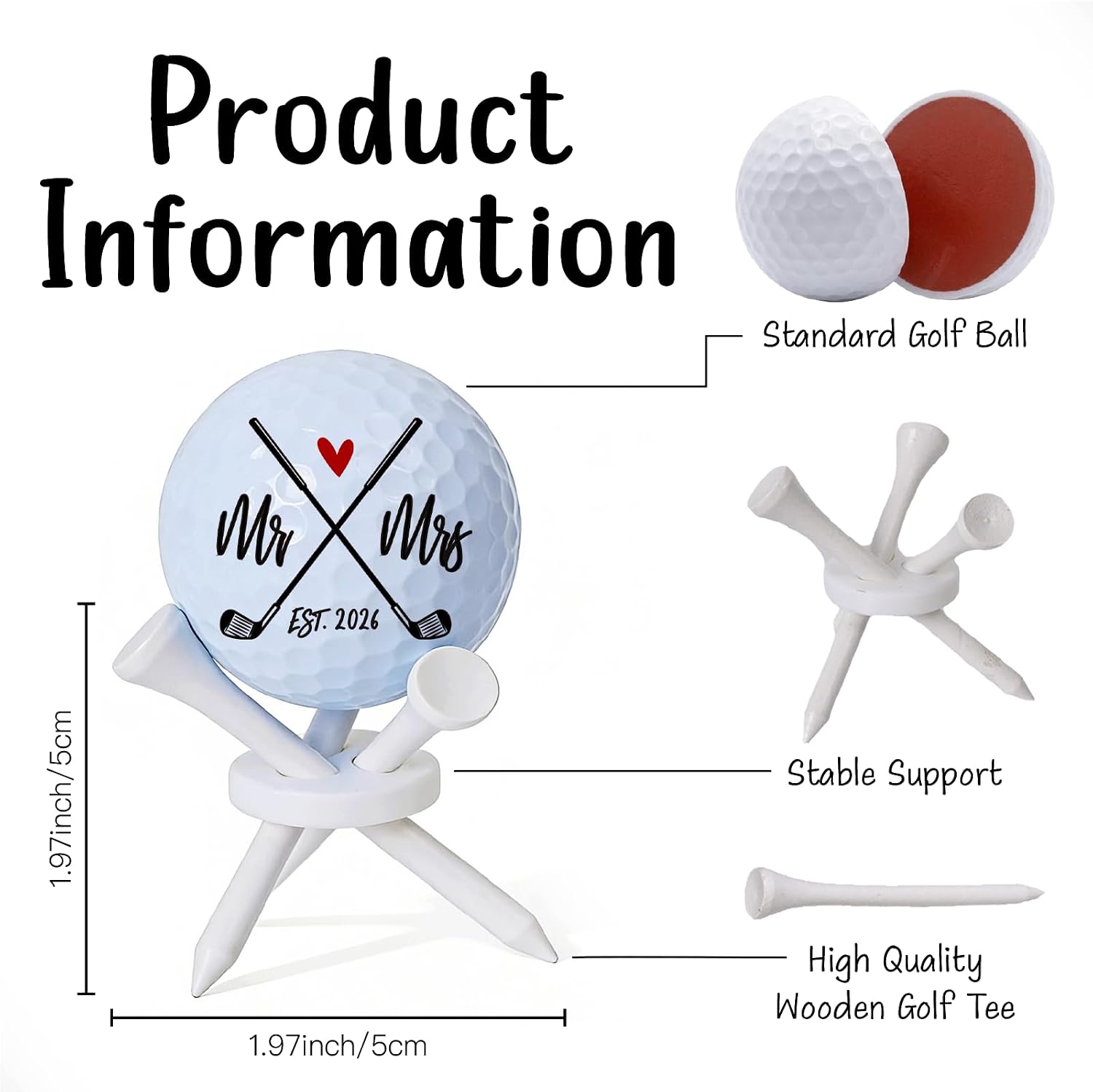 Golf Ball Golf Gifts for Couple Mr & Mrs, Golf Gifts for Bride and Groom Golfer Golfers Lovers Adult Golfing Fan, Valentines Engaged Wedding Gifts for Couple Golfer, Wedding Party Decorations image 2