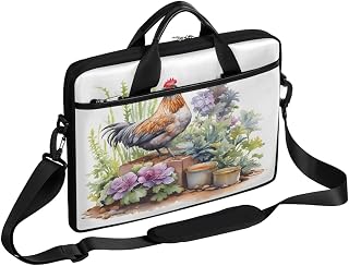 15 Inch Watercolor Hen Chicks Floral Laptop Bag for Women Men, Waterproof Oxford Laptop Case with Shoulder Strap, Shockproof Computer Sleeve for Office, Travel, School