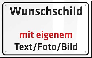 INDIGOS UG - Schilder selbst gestalten - WUNSCHTEXT Schild - Aluminium 0,5mm 2 Größen - extrem leicht - personalisiert mit Foto und Text - Logo - für Garage, Hotel, Parkplatz, Schule, Carport, Firma