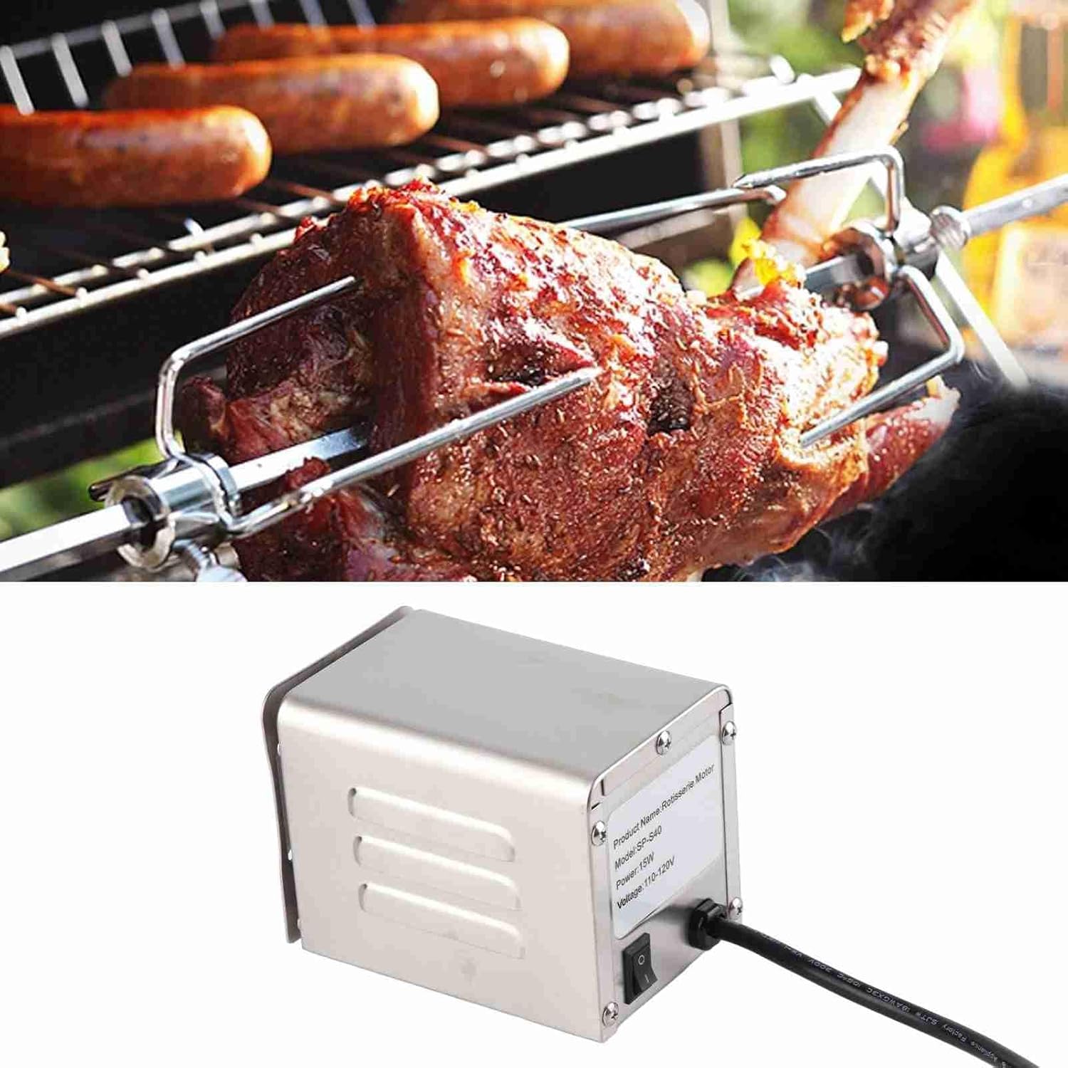 GLOGLOW Barbecue Motor, Stainless Steel BBQ Rotisserie Motor Electric Roaster Barbecue Motor Electric Roaster Replacement Part(Max Load Bearing 40kg)