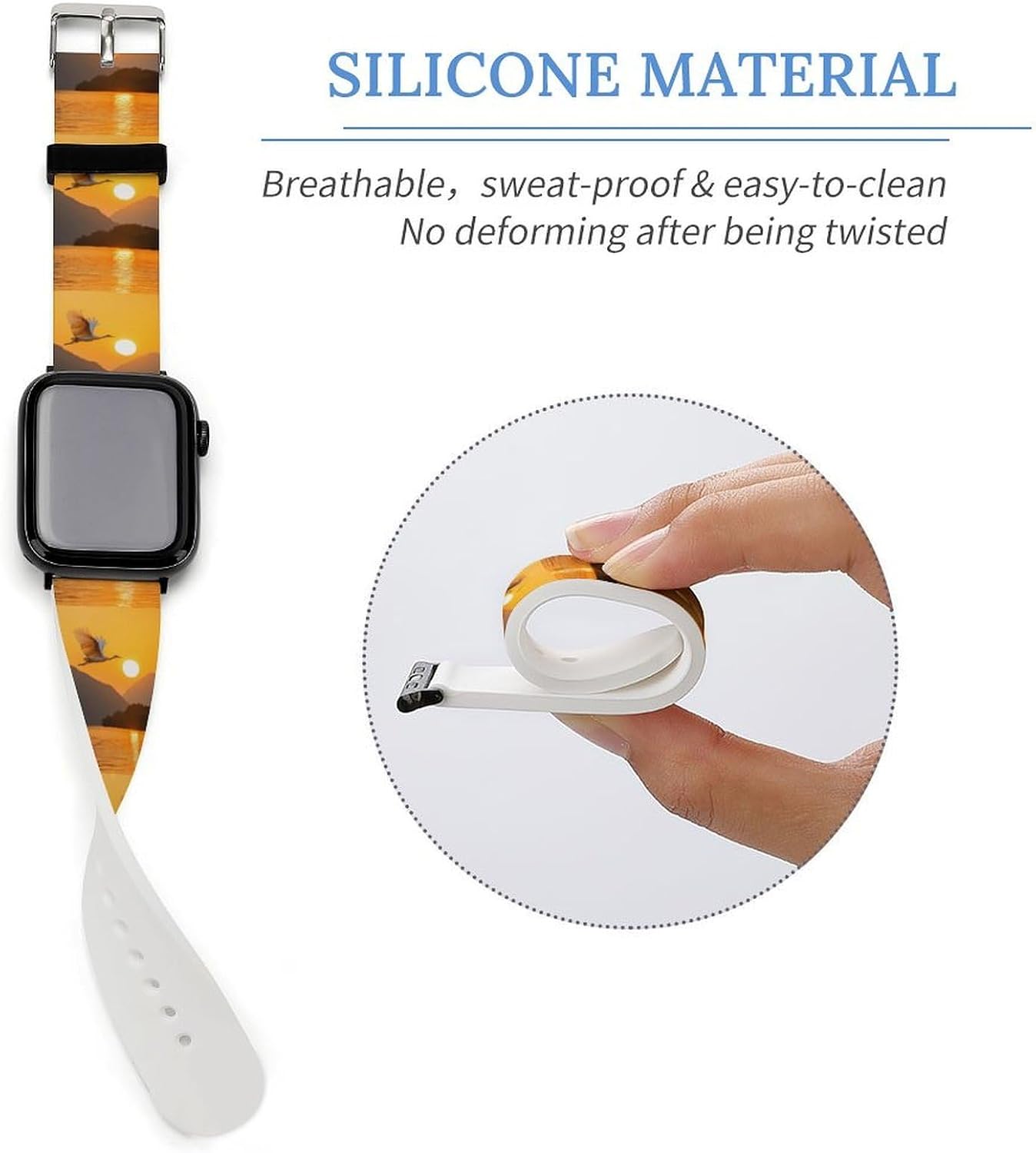 Crane Flying Over Water Sunset Funny Silicone Sport Straps image 4