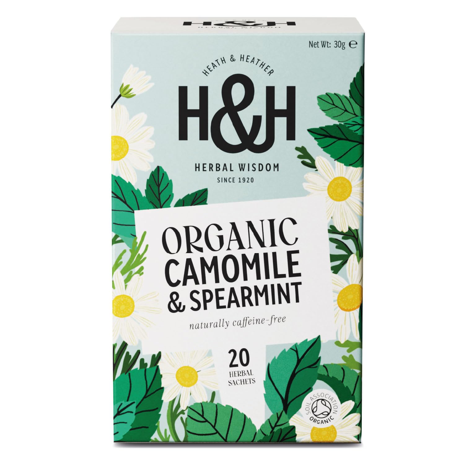 Heath & Heather - Organic Camomile & Spearmint Tea • Soothing Herbal Fusion for Calm & Digestive Ease • Caffeine-Free • Vegan • 20 Tea Bags