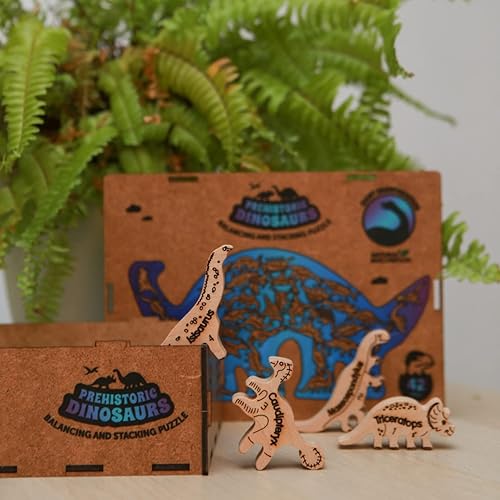 Miniatura 5 de Dinosaurios de madera 42 bloques de equilibrio juguetes apilables de madera para niños de 3 años en adelante regalo educativo para niños bloques de