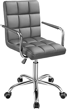 Kemon Office Chiar Desk Chair with Armrests/Wheels Pu Leather Mid Back Adjustable Height Computer Chair for Teens/Students 360Swivel Rolling Tast ChairGray