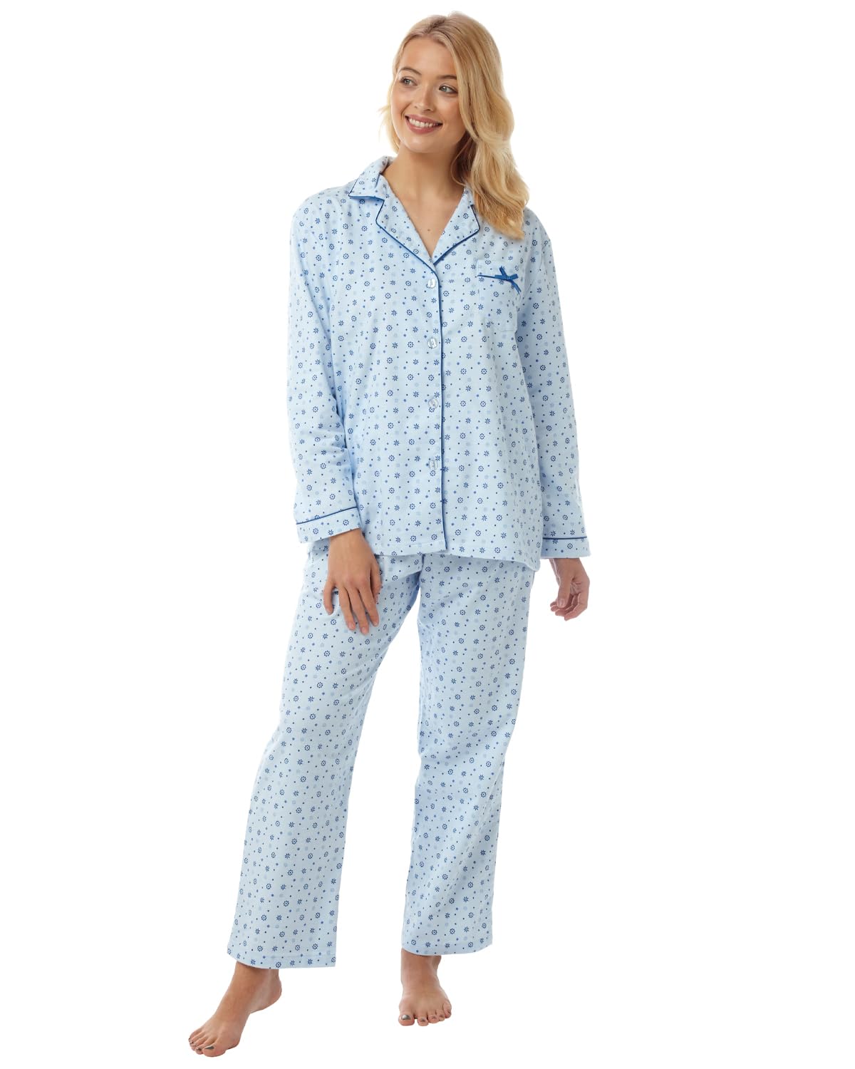 Slumber Hut Women's Blue Brushed Cotton Pyjamas 3037 Pink Size 24-26