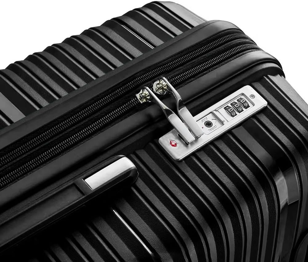 Hardshell Lightweight Durable Travel Suitcase, with Quite 360 Spinner Wheels, Expandable TSA Lock Carry on Luggage, 20-Inch, Black