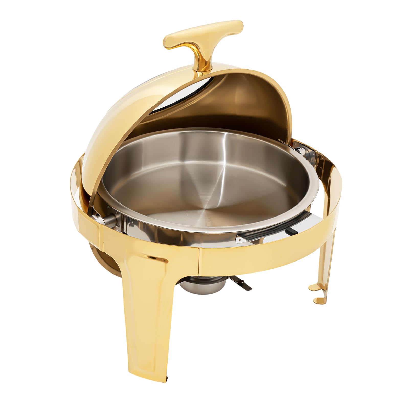Chafing Dishes Set per buffet con top arrotolabile, oro, scaldavivande rotonde, in acciaio inox, set da buffet, coperchio a vista, per catering, eventi, feste, matrimoni