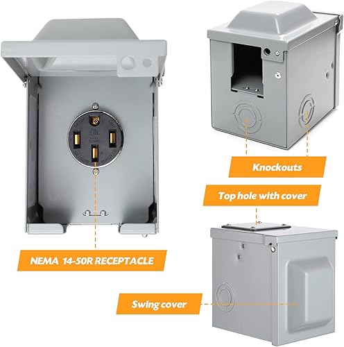 Miniatura 3 de Caja de toma de corriente de 50 amperios y 125250 voltios, cerrada, con cerradura, resistente a la intemperie, para exteriores, receptáculo