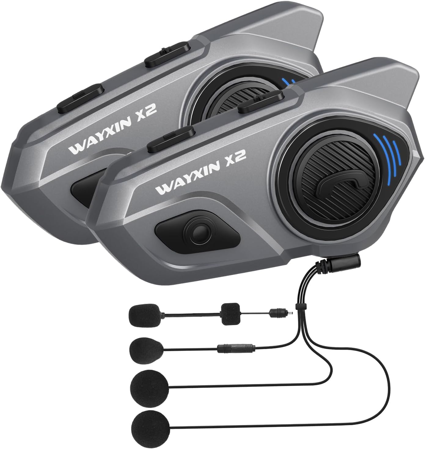 WAYXIN X2 - Citofono per moto, sistema interfono integrato, cuffie Bluetooth per fino a 4 moto, con HiFi/condivisione musica/radio FM/assistente vocale AI/impermeabile IP67, confezione doppia