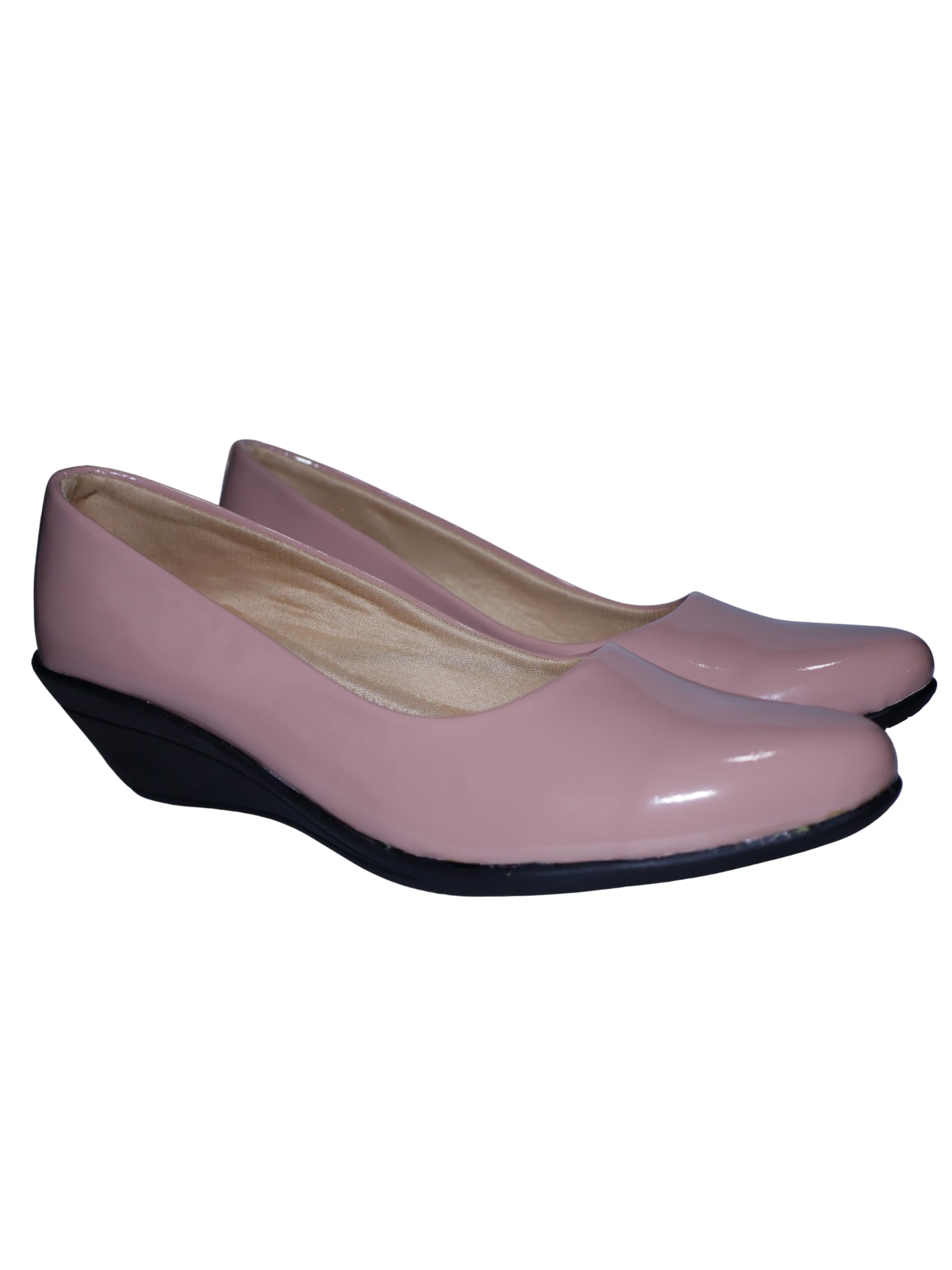 Women's Patent Leather Wedge Pumps, Blush Pink, Comfort Slip-On Ballet Flats with Low Heel-image-43
