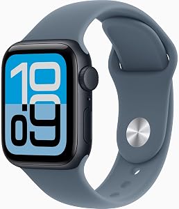 Apple Watch SE 3 [GPS + Cellular, 40mm] Midnight Aluminum Case with Anchor Blue Sport Band, M/L (Renewed)