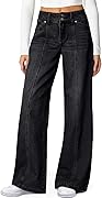 Sidefeel Women's Wide Leg Jeans High Waisted Stretchy Straight Leg Jeans Trendy Seamed Front Loose Denim Pants
