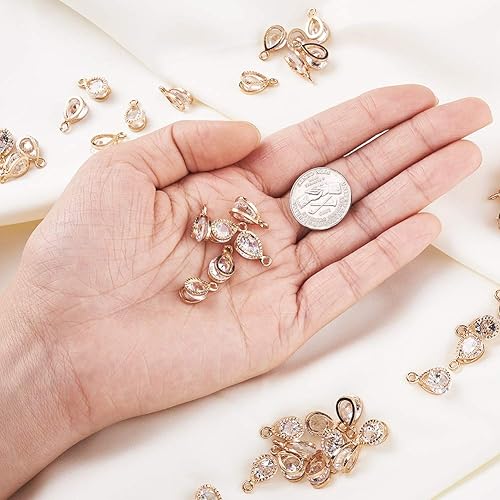 Miniatura 4 de Beadthoven - Dijes con circonita cúbica y aleación de oro KC para hacer joyería y accesorios colgantes, 100 unidades