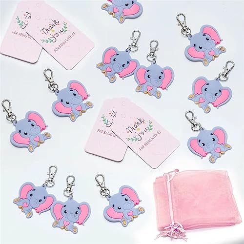 Miniatura 2 de Juego de 50 llaveros de elefante para baby shower, recuerdos de fiesta temática de elefante, suministros de fiesta de cumpleaños para niños y niñas