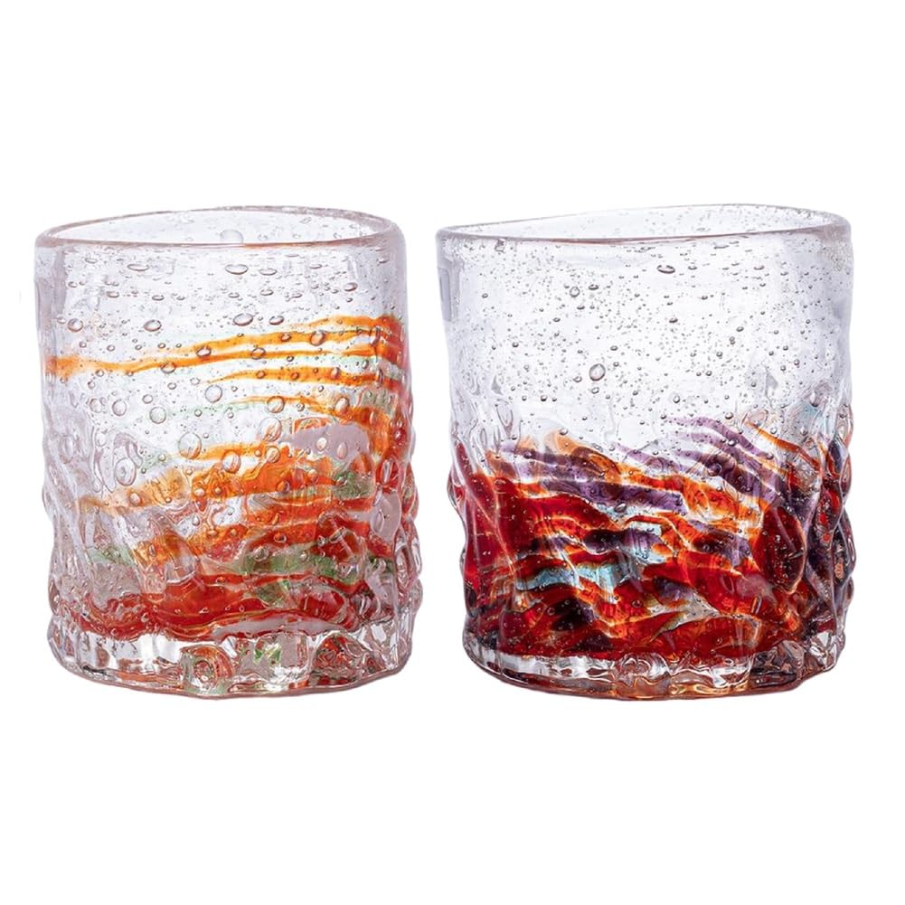 A,Bafnsiji 2 SZTUK szklanki do whisky, szklane szklanki do wody, szklane szklanki do whisky, szklanki premium do picia, szkło Art Deco Ripple Vintage, szklanki do kawy mrożonej