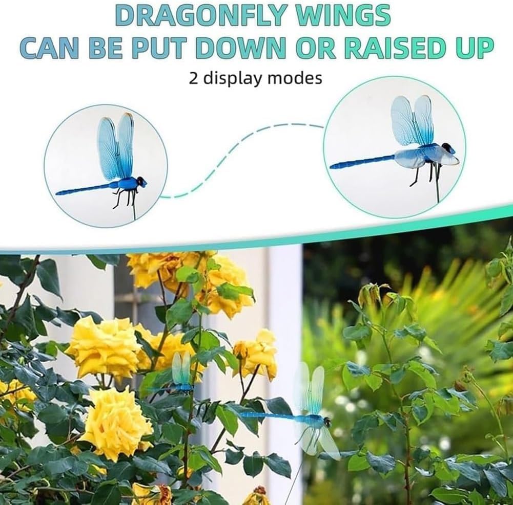 Dragonfly Clips, Outdoor Dragonfly Rod Clip, 3D Artificial Fake Dragon Fly Clips, Fake Butterfly for Garden Decoration (24PCS)