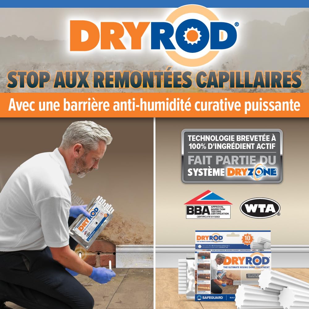 Dryrod Kit Anti Remontées Capillaires 6 m – Tiges Hydrofuges + Barrière d’Étanchéité Murale – Protection 20 Ans Anti-Humidité