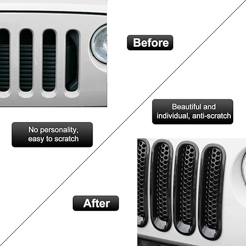 Miniatura 6 de Versión de actualización Rejilla de clip Rejilla frontal de malla Insertos para Jeep Wrangler 2007-2017 (negro)