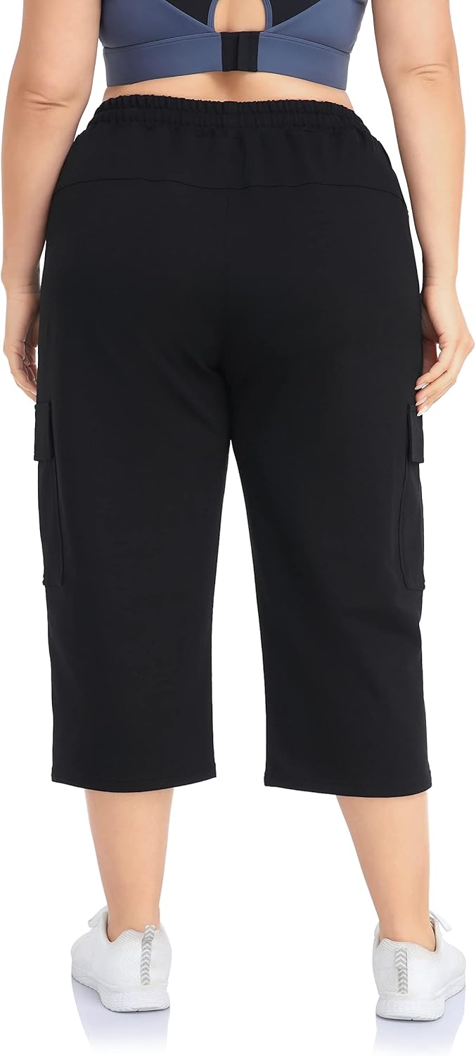 ZERDOCEAN Women's Plus Size Cargo Capri Sweatpants Active Workout Casual Sweat Crop Pants Pockets Drawstring - Image 4