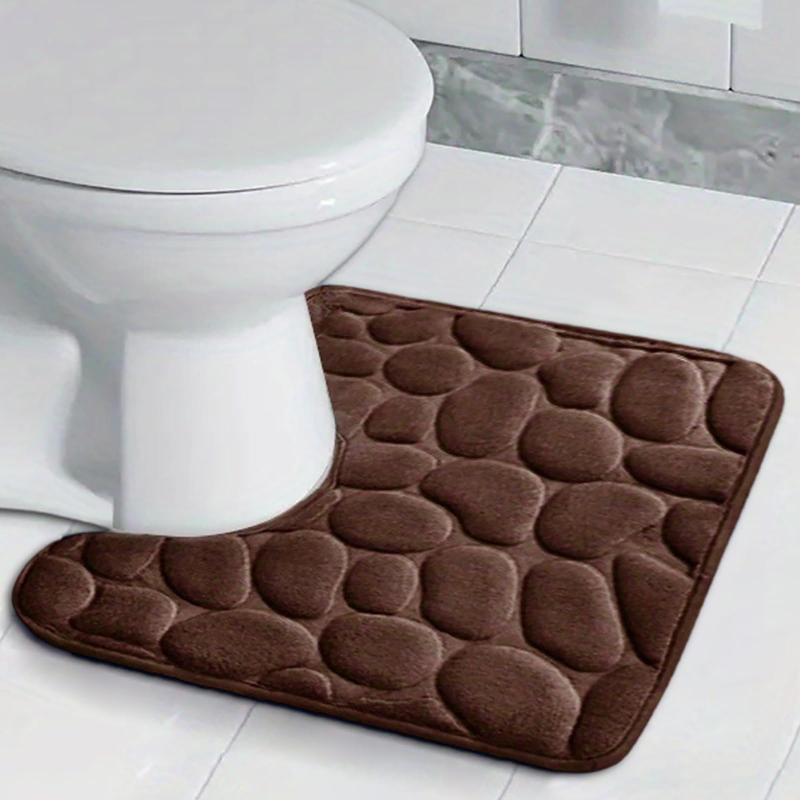 Toilet Rug U Shaped Washable Non Slip Cobblestone Memory Foam Toilet Mat Absorbent for Bathroom Brown 16 x