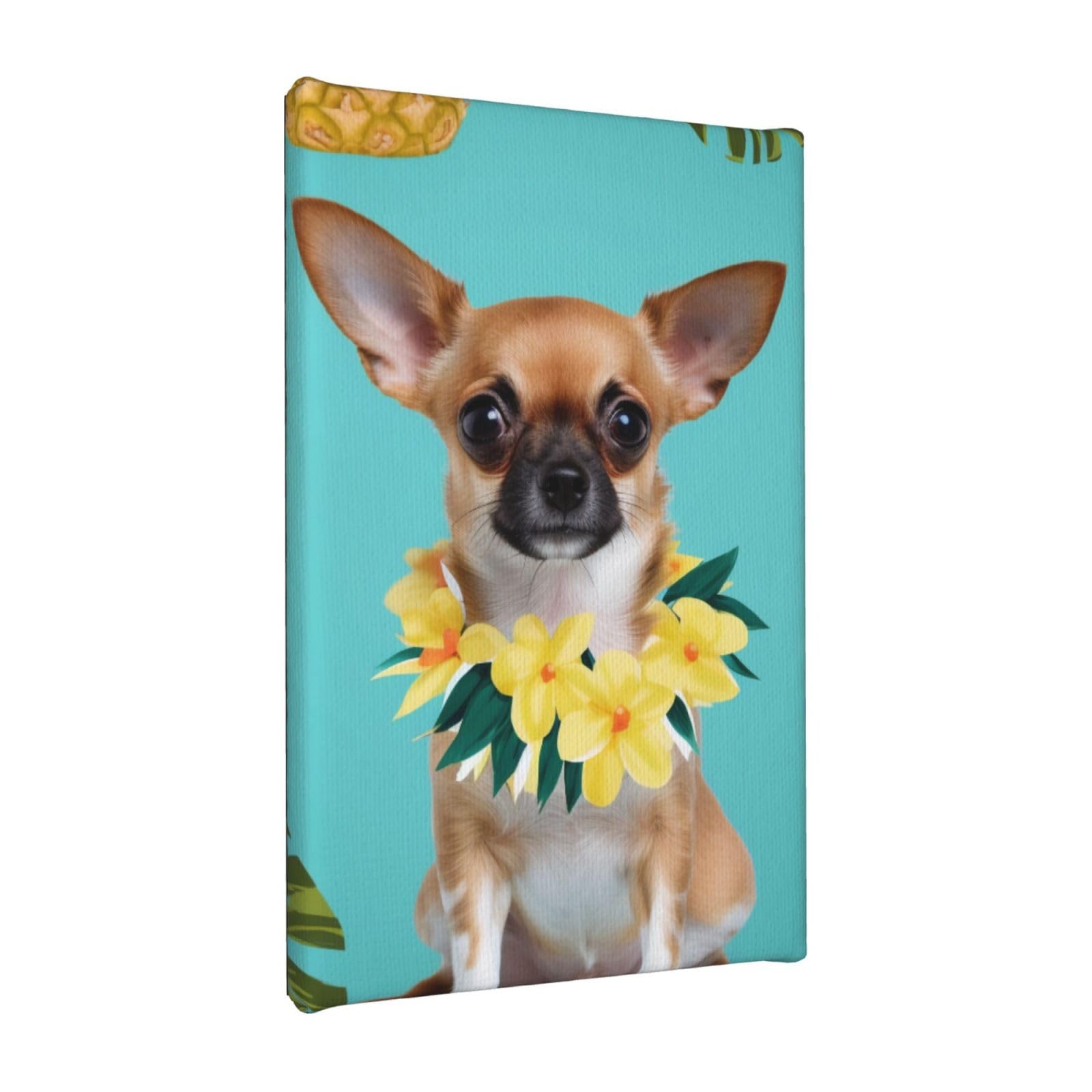 YKLJG Chihuahua Dog Pineapple Printed Wall Art Canvas Painting 20x30 CM Wooden Framed Picture Painting Artwork Prints for Bedroom Kitchen Home Office Decor