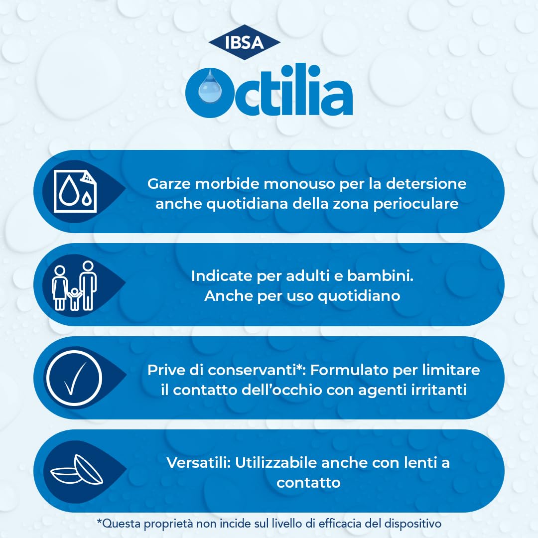 Octilia Salviette | 20 garze monouso per la detersione della zona perioculare di adulti e bambini
