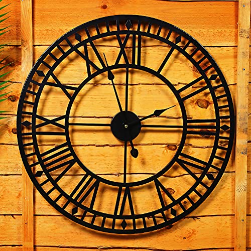 Taylor & Brown Vintage Large 60cm Wall Clock Round Metal Silent Non-ticking Battery Operated Black Roman Numerals Clocks for Home, Office, Indoor, Outdoor Garden - Image 2