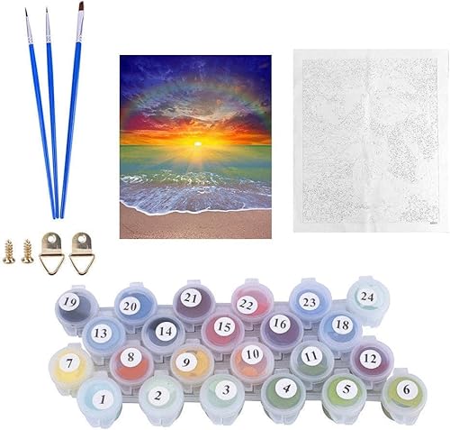 Miniatura 2 de Kimily Pintura por números para adultos y niños, pintura de puesta de sol por números, puesta de sol, pintura acrílica arcoíris por números, kit de