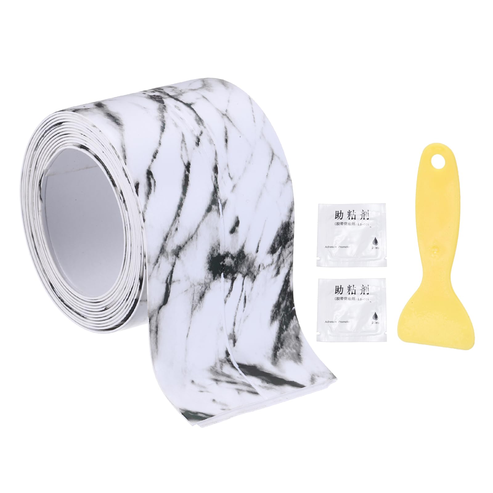sourcing map Caulk Tape Waterproof, 1.42 Inch x 4.92 ft Self-Adhesive Sealant Sealing Strip Caulking Sealant Tape PVC with Tool for Kitchen Sink Toilet Bathroom Bathtub Floor, Black White