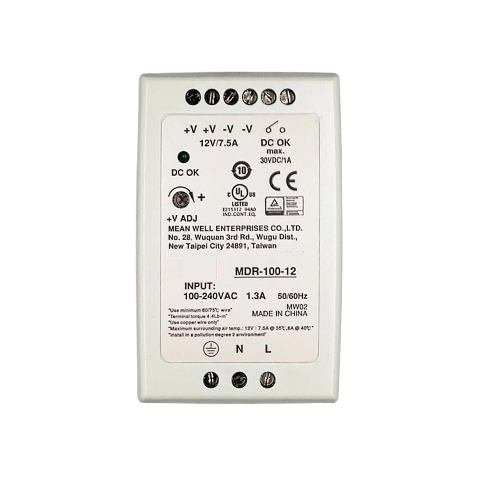 Alimentation MDR-100-12 rail DIN 12V transformateur régulé pour armoire électrique