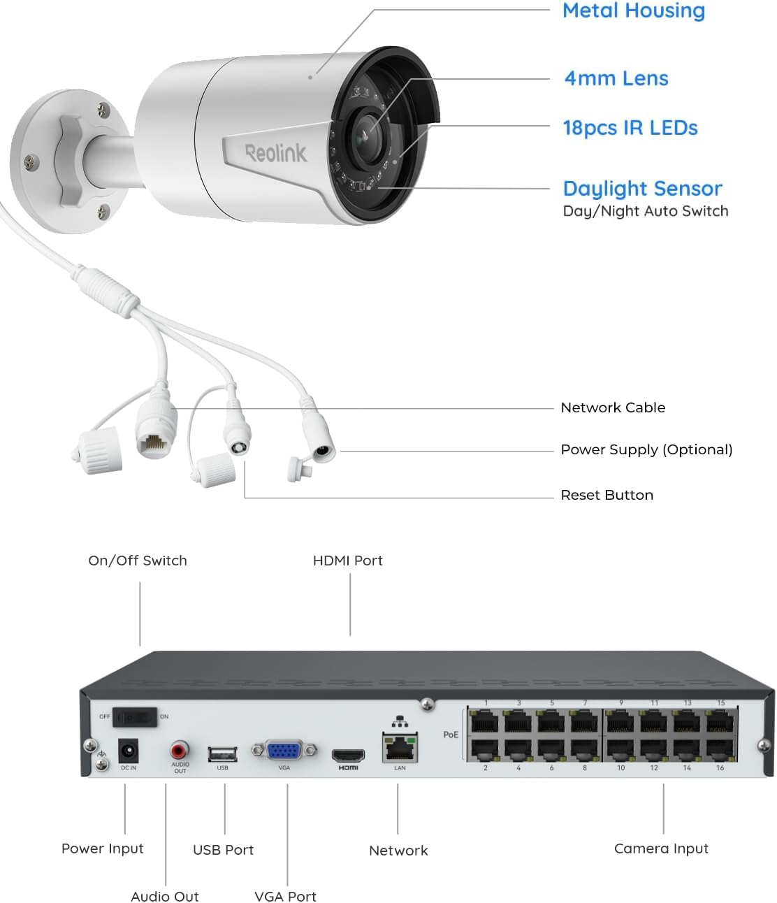 REOLINK 16CH 5MP Home Security Camera System, 8pcs Wired Outdoor PoE IP Cameras with Person/Vehicle/Pet Detection, 8MP 16CH NVR with 4TB HDD for 24-7 Recording, RLK16-410B8-5MP REOLINK 16CH 5MP Home Security Camera System, 8pcs Wired Outdoor PoE IP Cameras with Person/Vehicle/Pet Detection, 8MP 16CH NVR with 4TB HDD for 24-7 Recording, RLK16-410B8-5MP