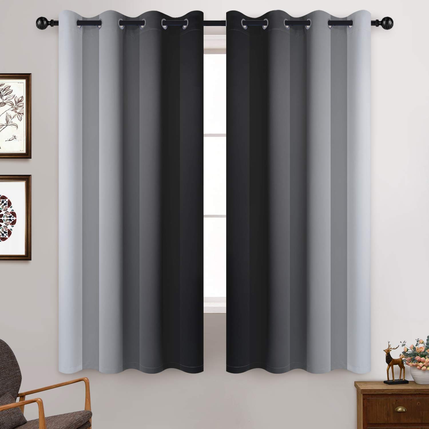 Yakamok Light Blocking Ombre Curtains, Greyish White and Black Gradient Color Curtains - Image 3