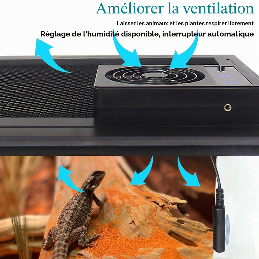 Ventilateur de refroidissement intelligent pour reptiles - Thermomètre et hygromètre avec affichage LED pour reptiles, amphibiens, serpents
