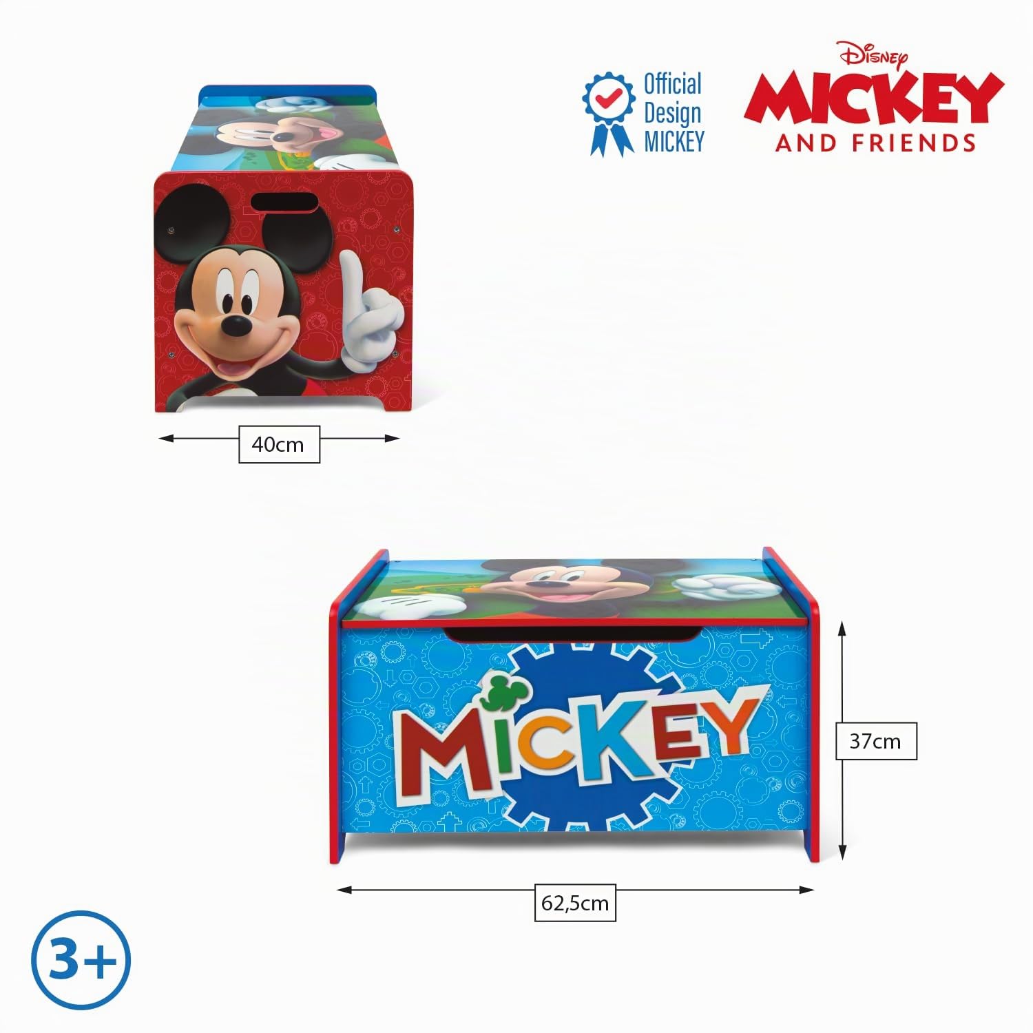 ARDITEX - Cassapanca in legno di Topolino (di Disney) – 62,5x40x37cm – Colore rosso e blu – Ideale per riporre giocattoli, vestiti o oggetti in una cameretta per bambini