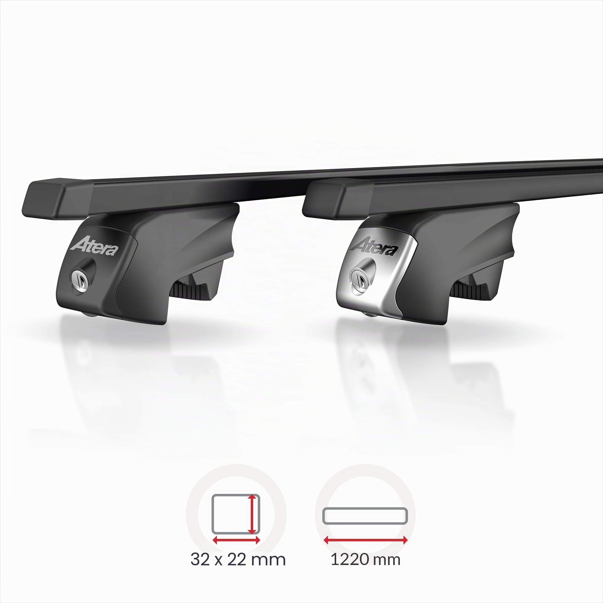 Atera Barras de Techo Coche Signo RTD, Acero Negro, 122 cm, de Pinza | para coches con barras longitudinales integradas, Cód. art. 048422