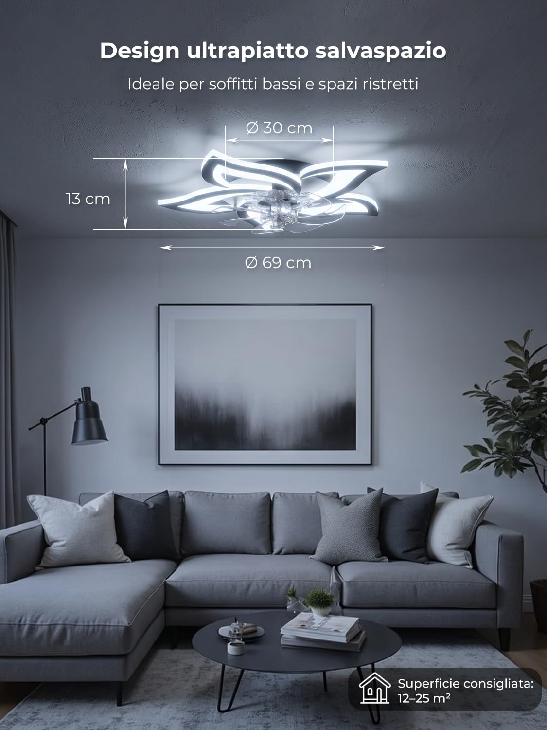 Lampadario con Ventilatore da Soffitto Silenzioso Nero Ventilatore da Soffitto con Luce e Telecomando Motore DC Reversibile Memoria Dimmerabile Lampadario con Pale con 6 Velocità