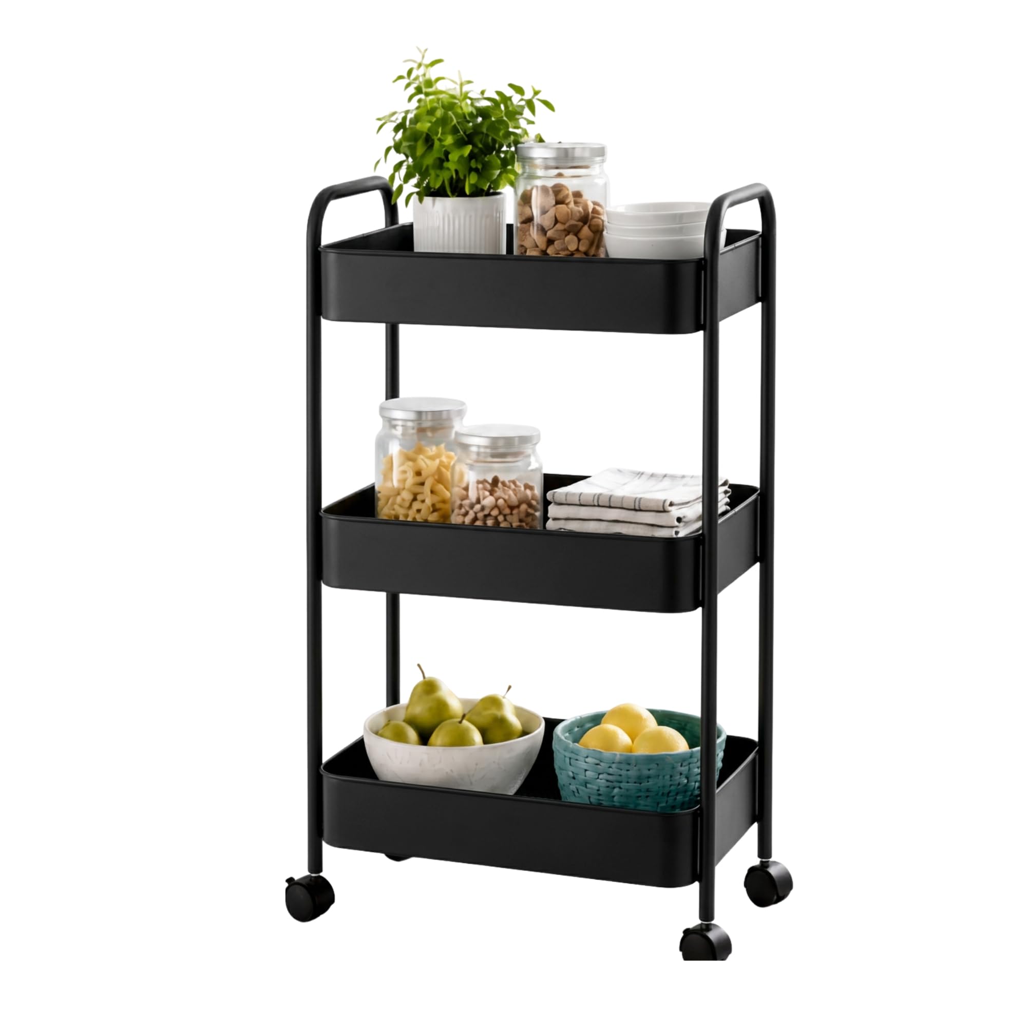 Amig - Carrello da cucina Mod. KLIPSA - Nero - 44 x 30 x 77 cm - Acciaio