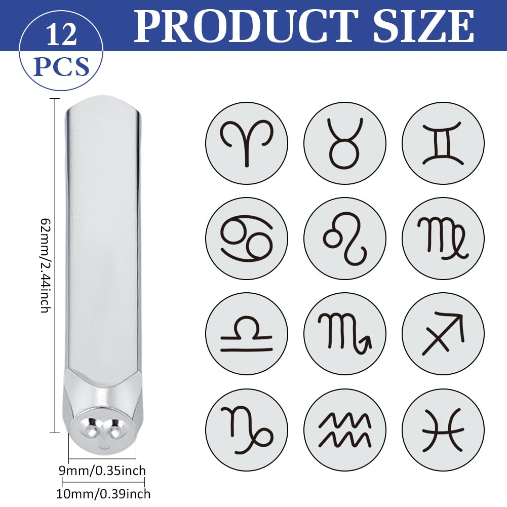 BENECREAT 12 confezioni (6 mm 1/4") Constellations Theme Matte Design Punzonatura in metallo con cassetta degli attrezzi per gioielli in pelle