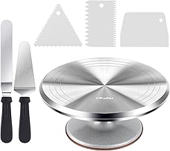 Ohuhu Cake Turntable, 12 Inch Cake Spinner Turntable, Aluminium Alloy Cake Decorating Turntable with 2 Icing Spatula and 3 Comb Icing Smoother for Baking Cake Decoration, Gift for Christmas