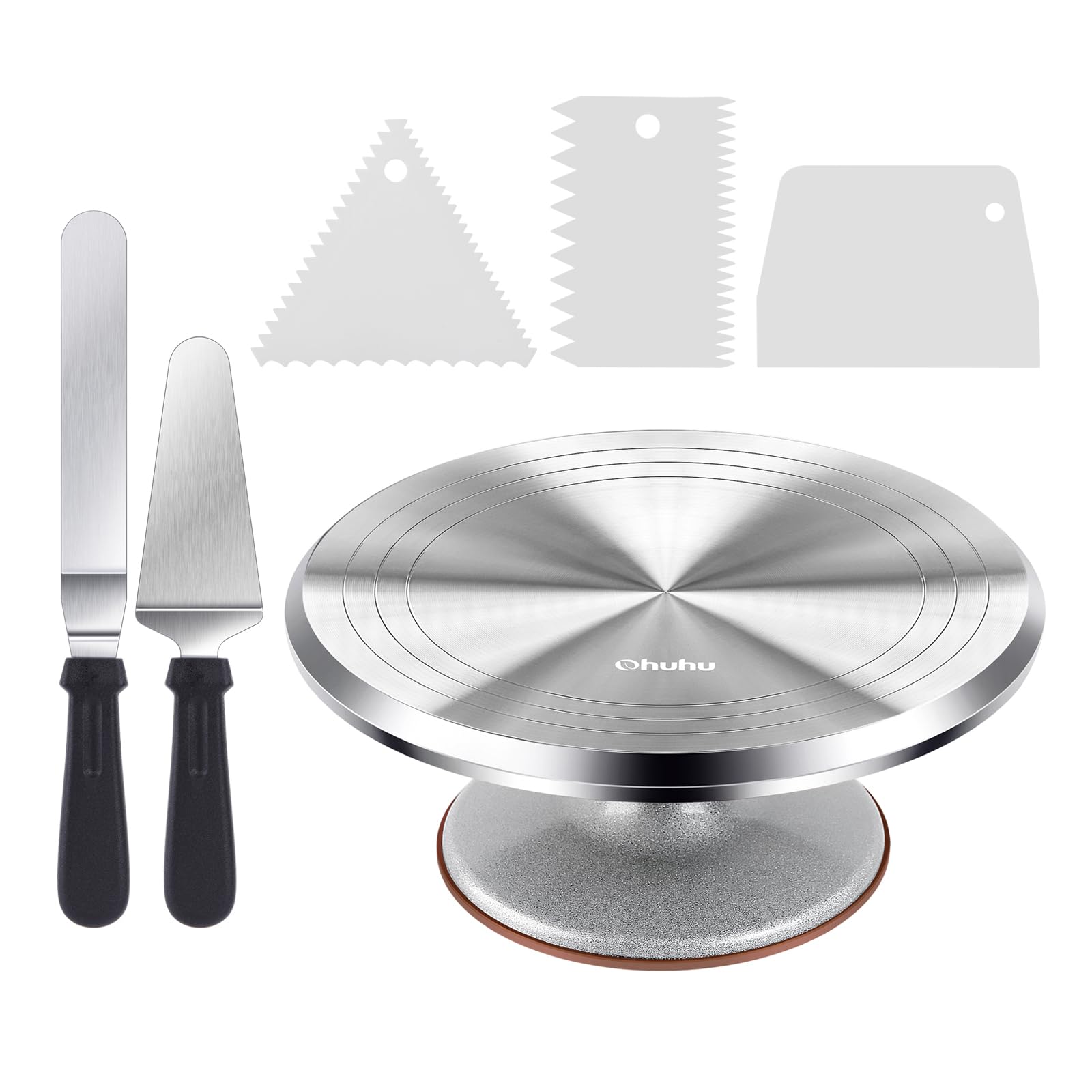 Cake Turntable, Ohuhu Aluminium 12'' Cake Decorating Kit Supplies Rotating Stand Revolving Spinner with 2 Icing Spatula 3 Comb Smoother Perfect Gifts